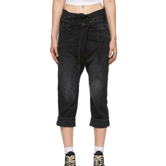 R13 Staley Cross Over Jeans In Jake Black Sz 27 Goth Punk Italy (V6 - Picture 1 of 9
